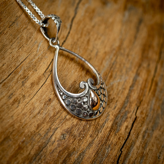 Balinese Sterling Silver With Drop Gold 18 Carat Drop Pendant, 25mm
