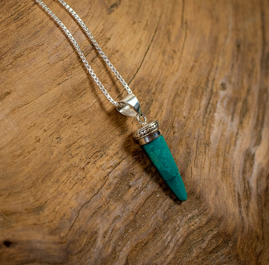 Sterling Silver Half-Oval Shape Pendant With Turquoise, 18mm