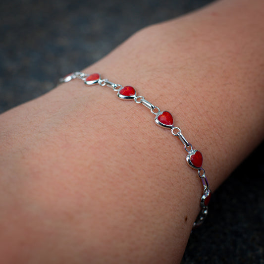 Sterling Silver Heart Link Chain Bracelet With Jewel