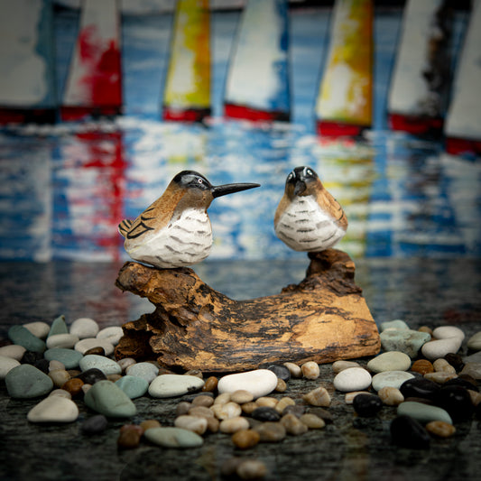 Hand Carved, Hand Carved Wooden of a Pair of Brown Seagulls