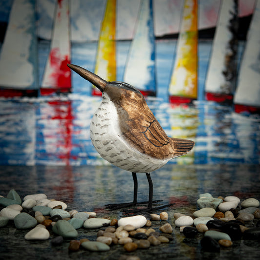 Hand Carved, Hand Carved Wooden Sculpture of a Brown Seagull