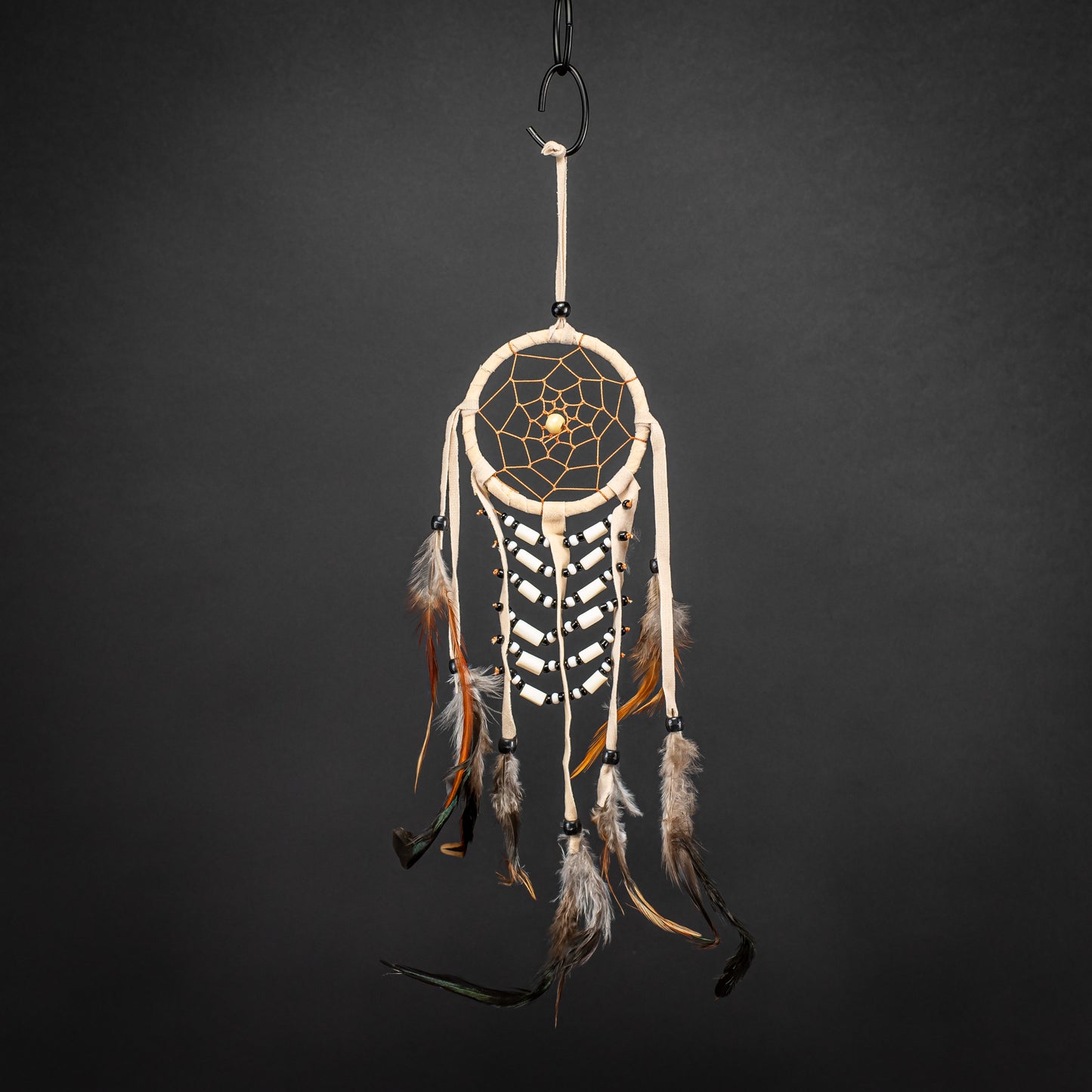 Boho Dreamcatcher With Blacks Beads & Handmade Feather