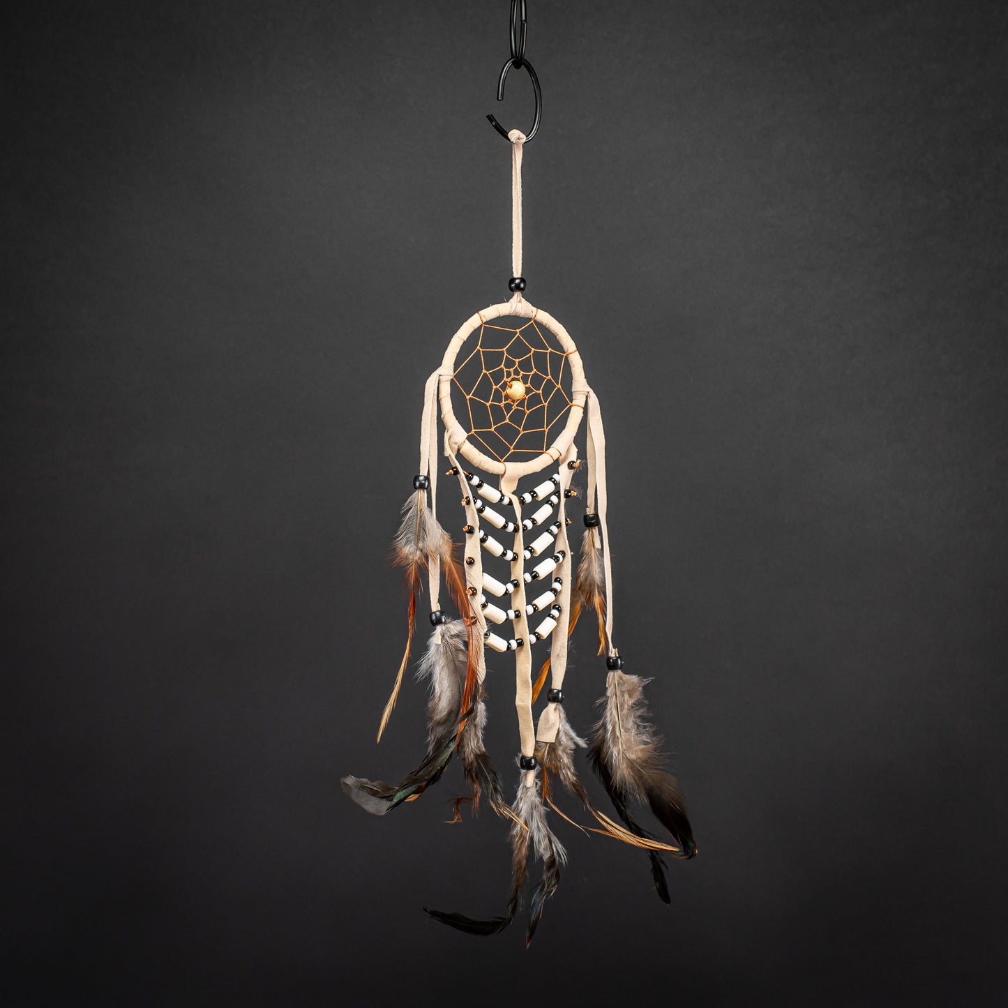 Boho Dreamcatcher With Blacks Beads & Handmade Feather