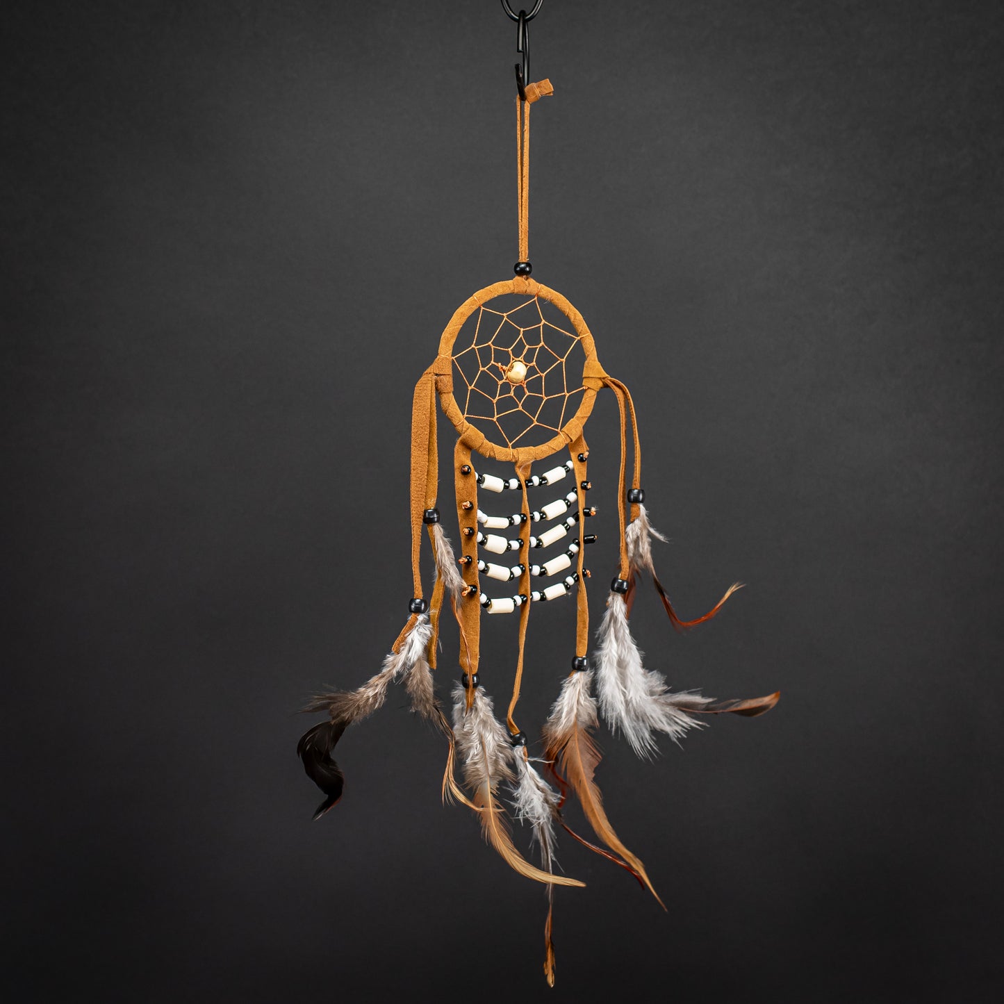 Boho Dreamcatcher With Blacks Beads & Handmade Feather