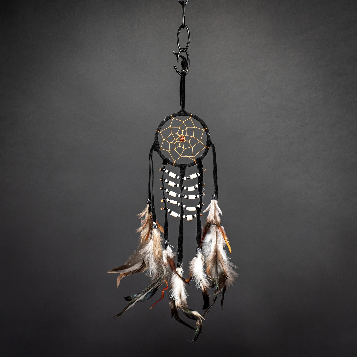 Boho Dreamcatcher With Blacks Beads & Handmade Feather