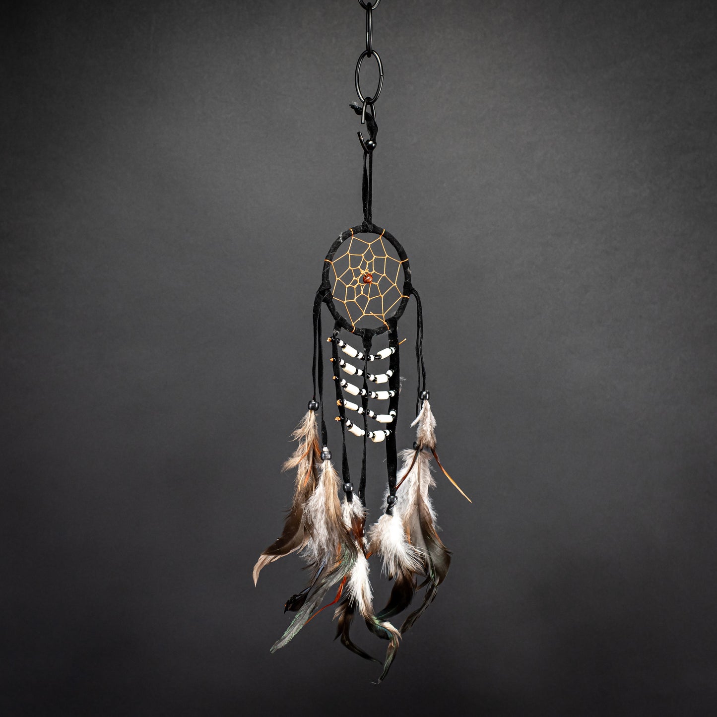 Boho Dreamcatcher With Blacks Beads & Handmade Feather