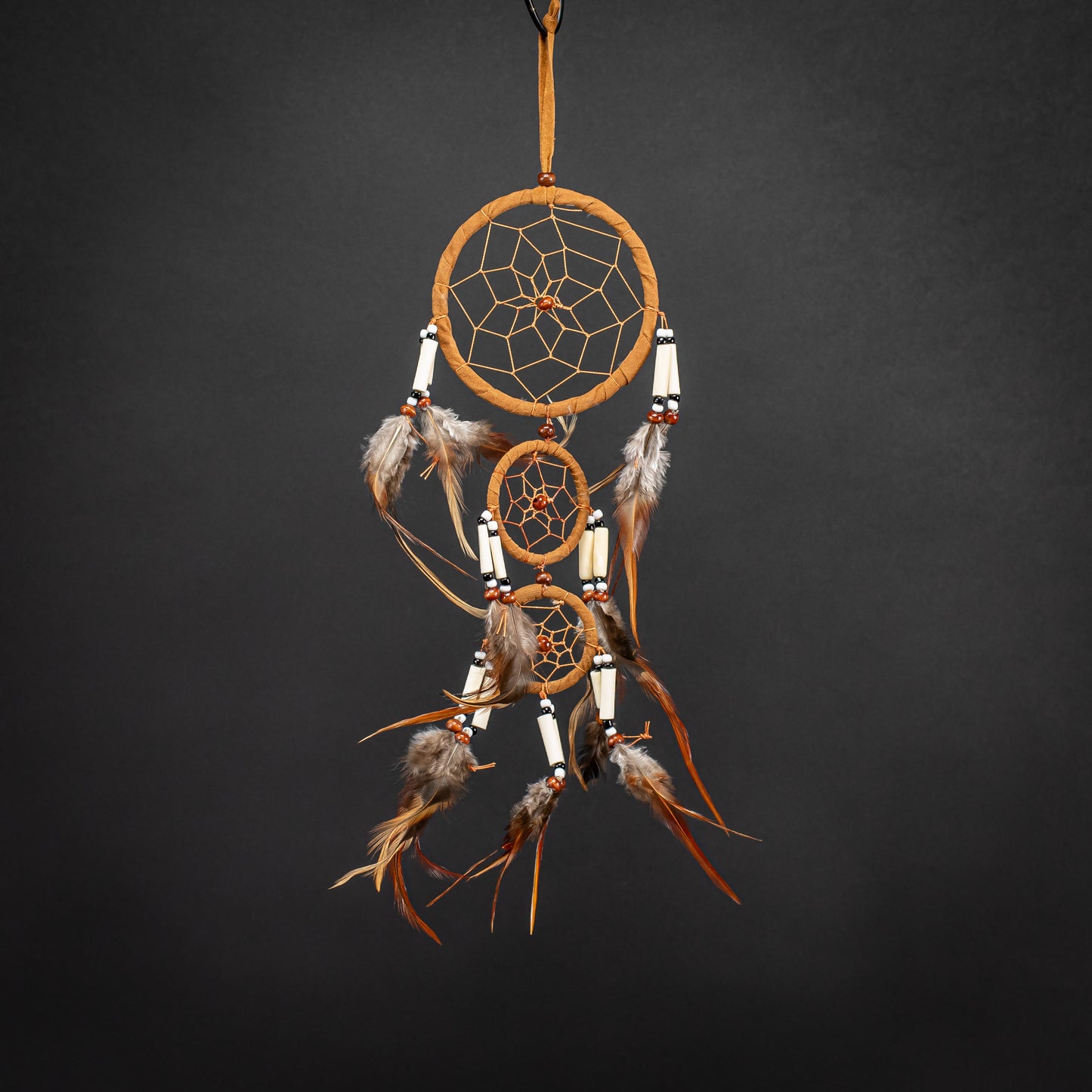 Boho Dreamcatcher With Triple Ring & Handmade Feather