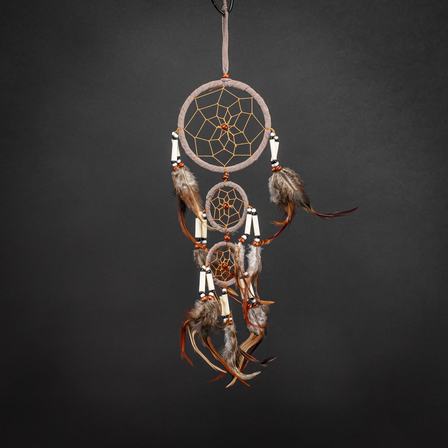 Boho Dreamcatcher With Triple Ring & Handmade Feather
