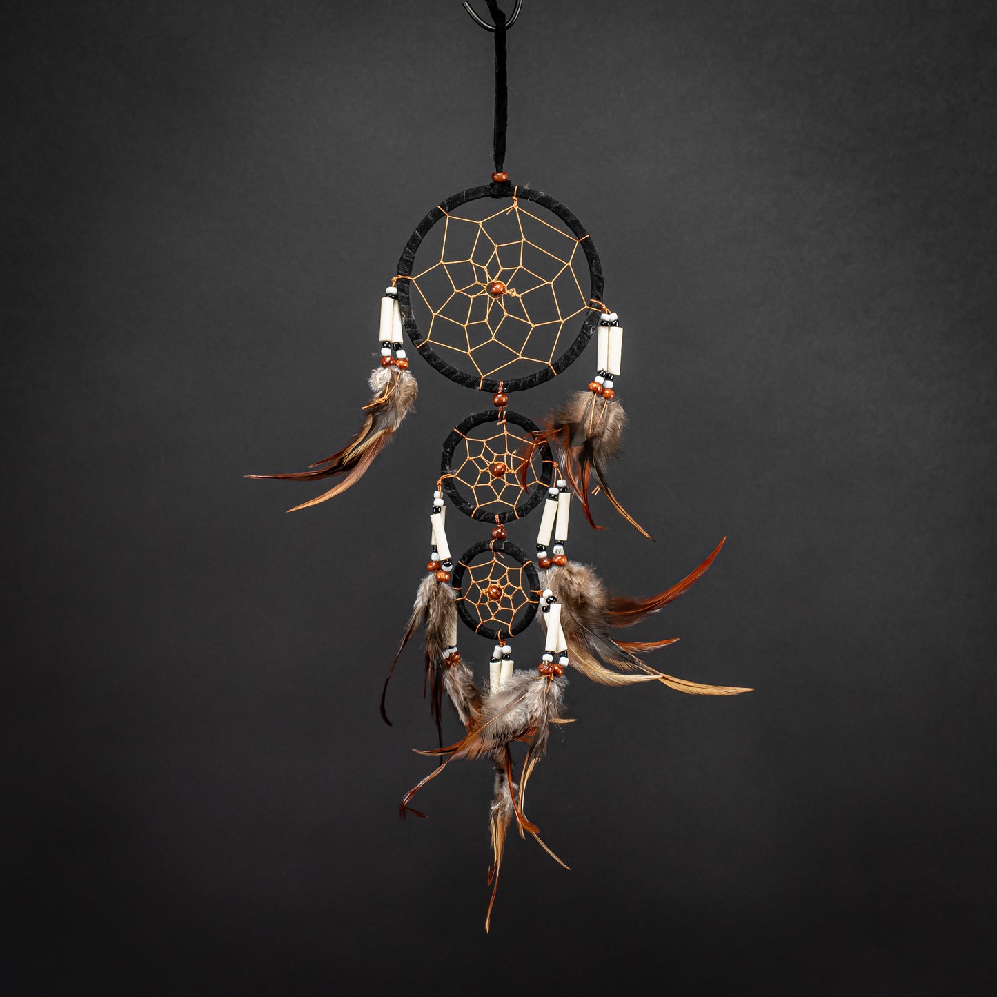 Boho Dreamcatcher With Triple Ring & Handmade Feather