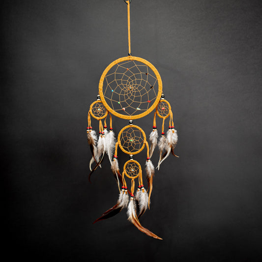 Boho Dreamcatcher With Multi Rings & Handmade Feather