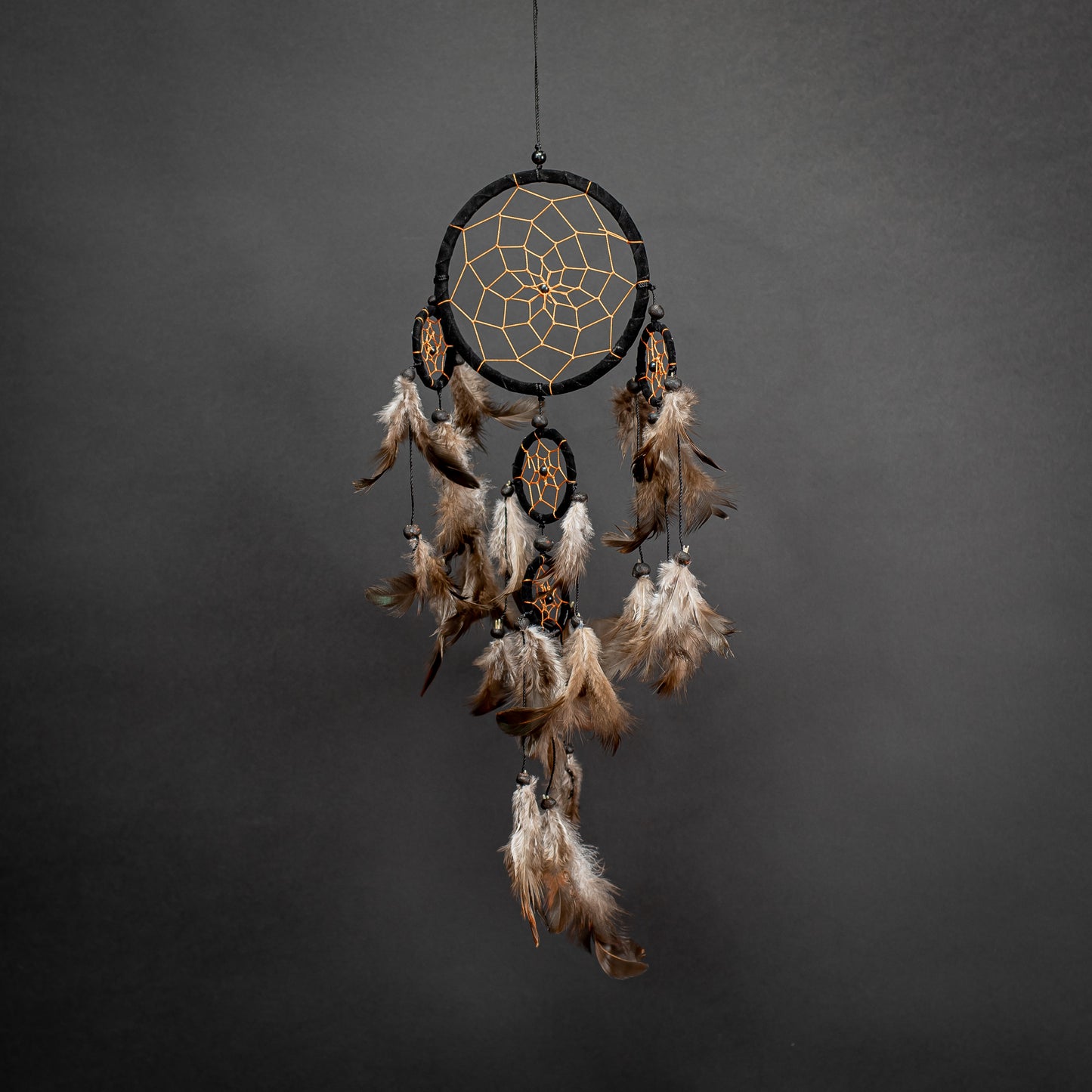 Boho Dreamcatcher With 1-Large/3-Small Rings & Handmade Feather