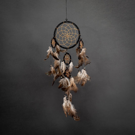Boho Dreamcatcher With 1-Large/3-Small Rings & Handmade Feather