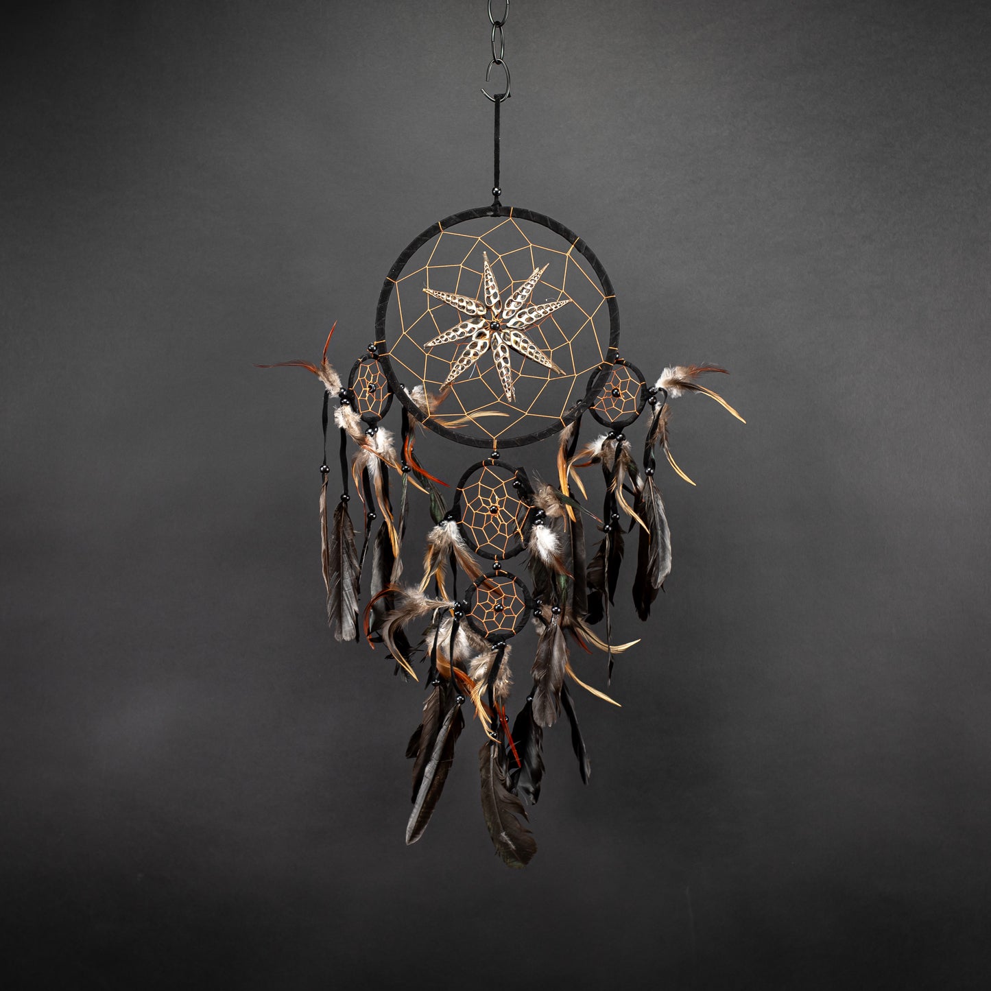 Multi Rings Boho Dreamcatcher With Seashell & Handmade Feather