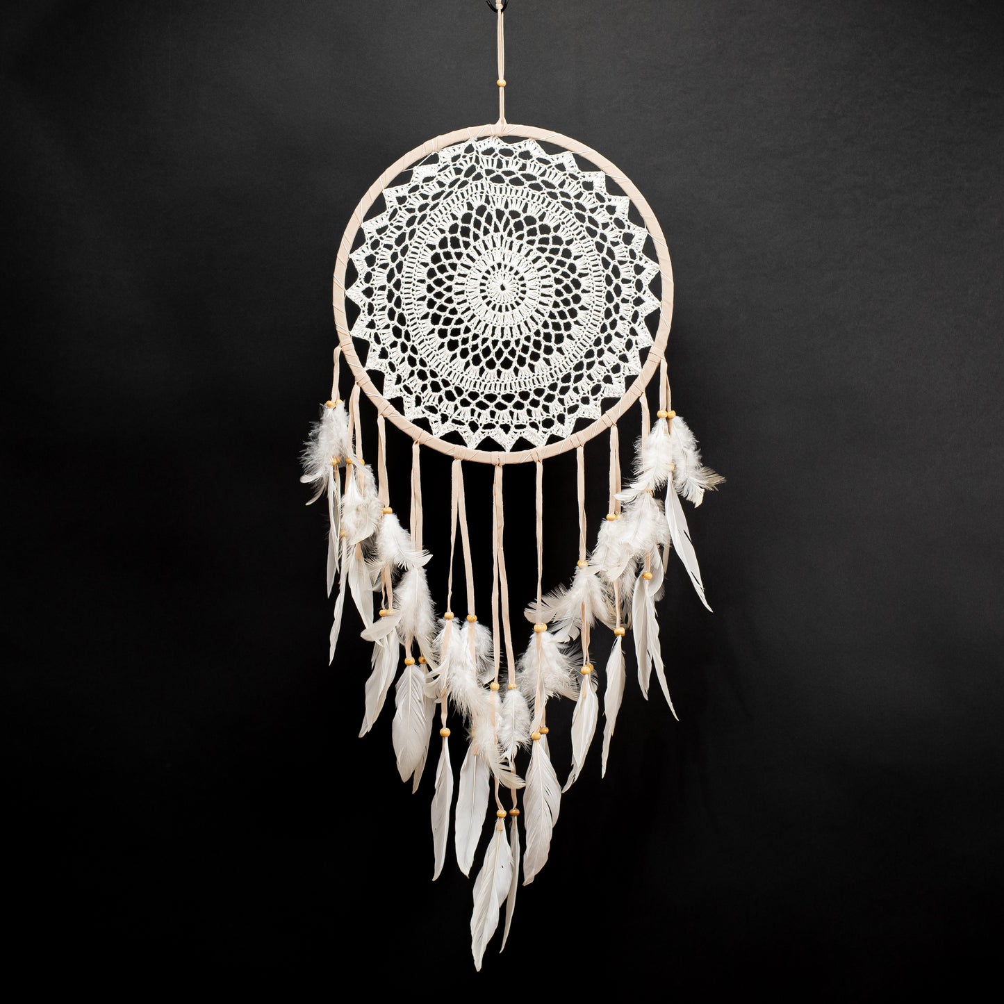 White Boho Dreamcatcher With Mandala Style & Handmade White Feather
