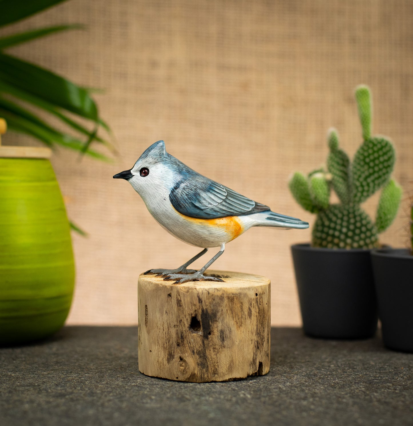 Hand Made Hand Painted Wooden Sculpture of a Tufted Titmouse