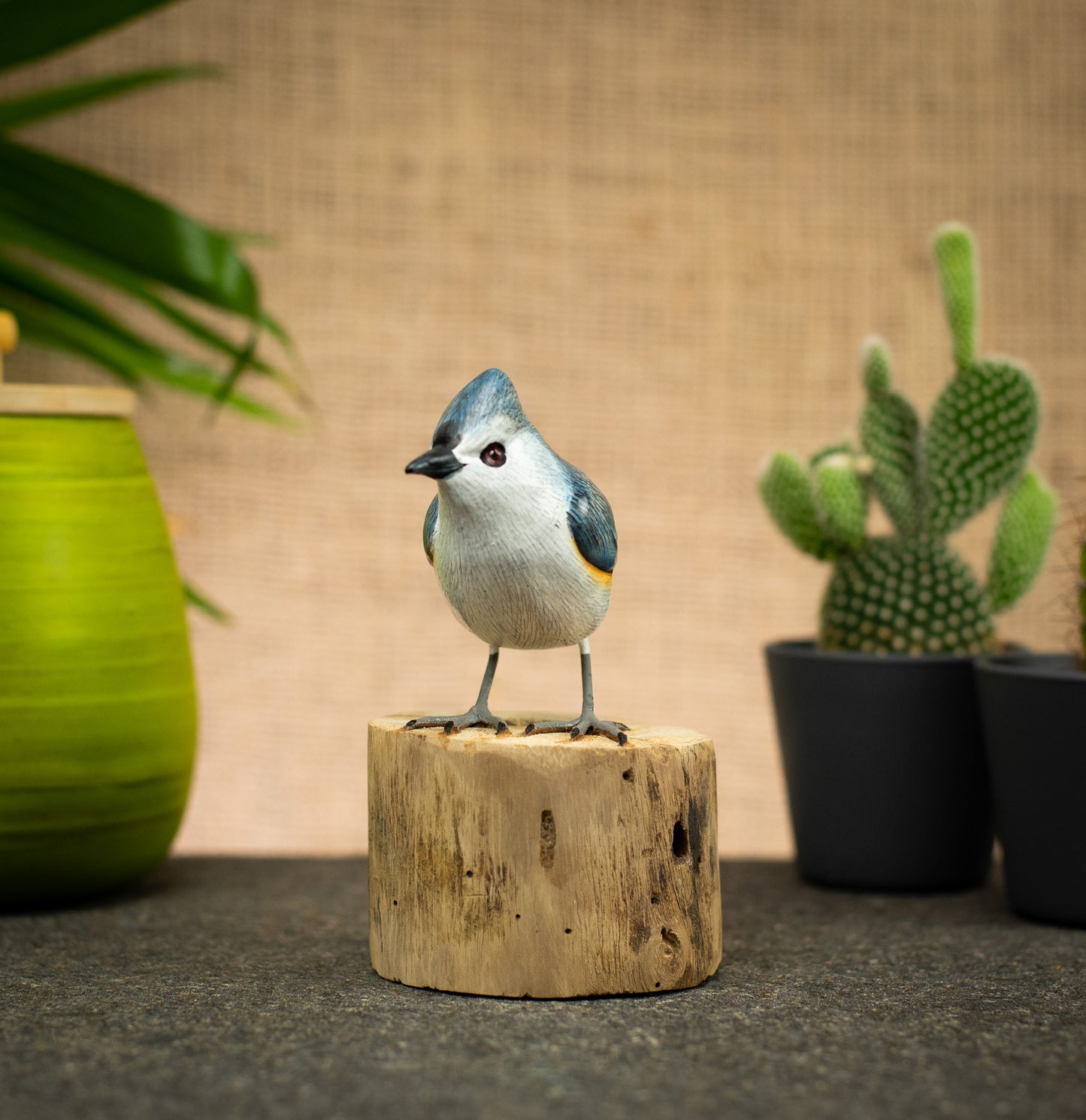 Hand Made Hand Painted Wooden Sculpture of a Tufted Titmouse