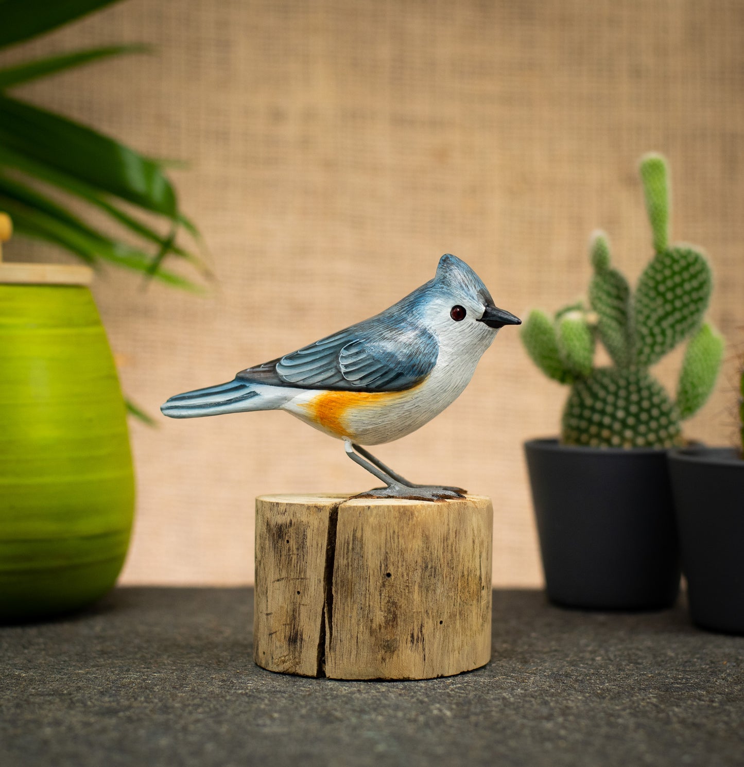 Hand Made Hand Painted Wooden Sculpture of a Tufted Titmouse