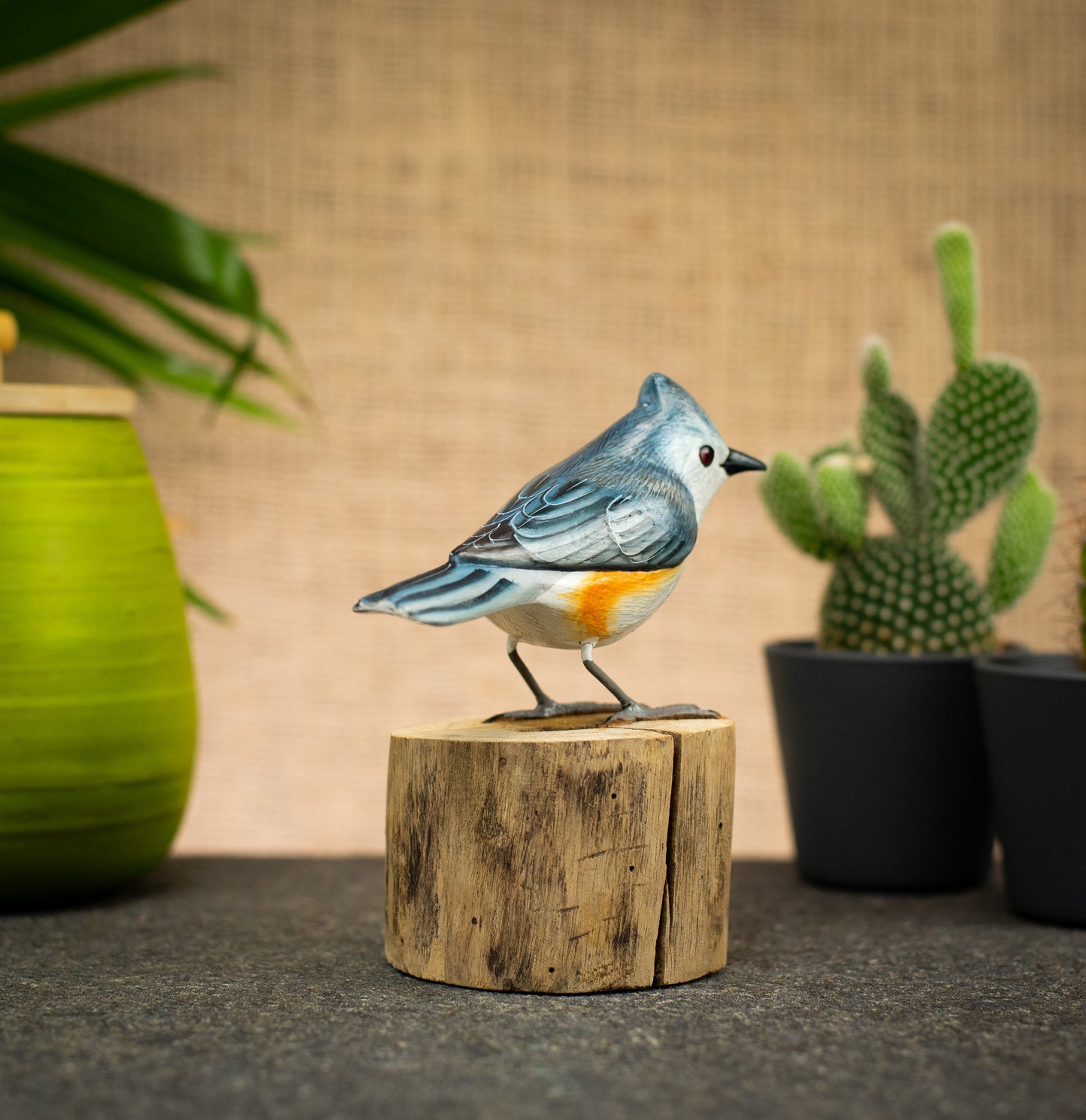 Hand Made Hand Painted Wooden Sculpture of a Tufted Titmouse
