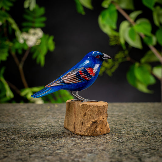 Hand Made Hand Painted Wooden Sculpture of a Blue Grosbeak