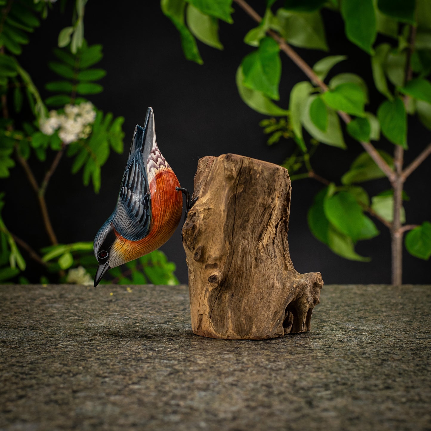 Hand Made Hand Painted Wooden Sculpture of a Red-Breasted Nuthatch