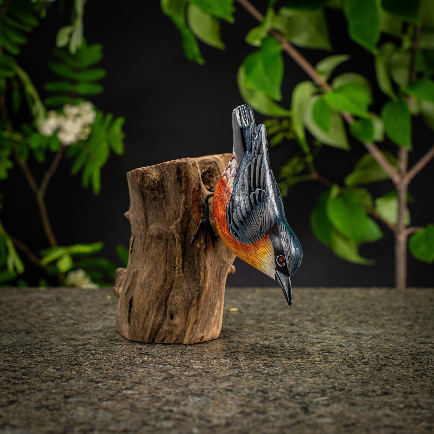 Hand Made Hand Painted Wooden Sculpture of a Red-Breasted Nuthatch