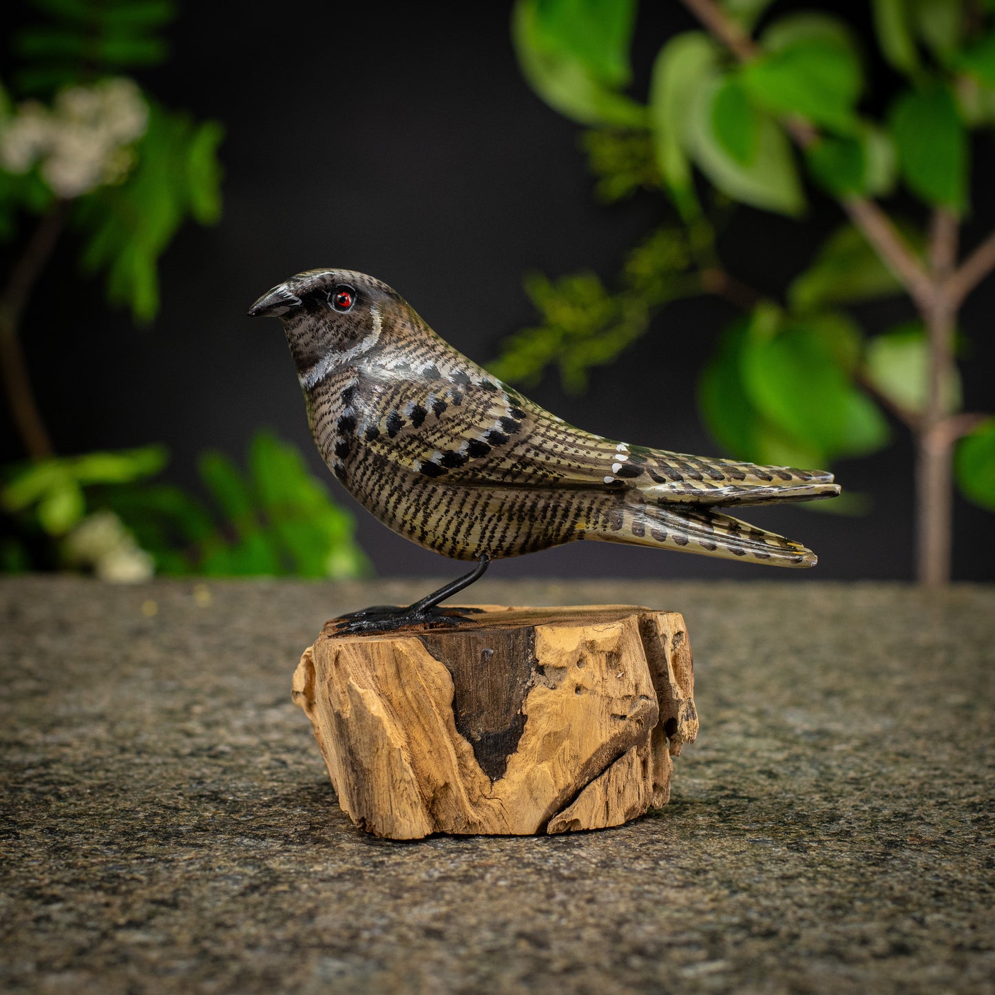 Hand Made Hand Painted Wooden Sculpture of a Eastern Whip-Poor-Will