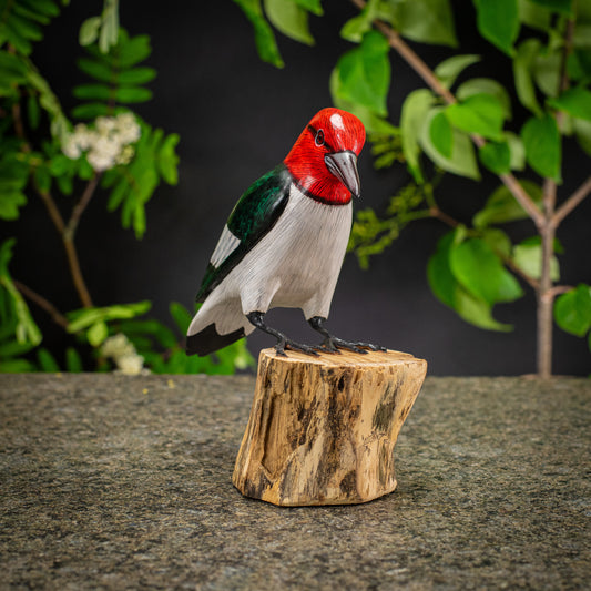Hand Made Hand Painted Wooden Sculpture of a Red-Headed Woodpecker
