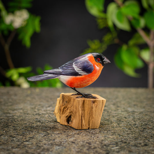Hand Made Hand Painted Wooden Sculpture of a Eurasian Bullfinch