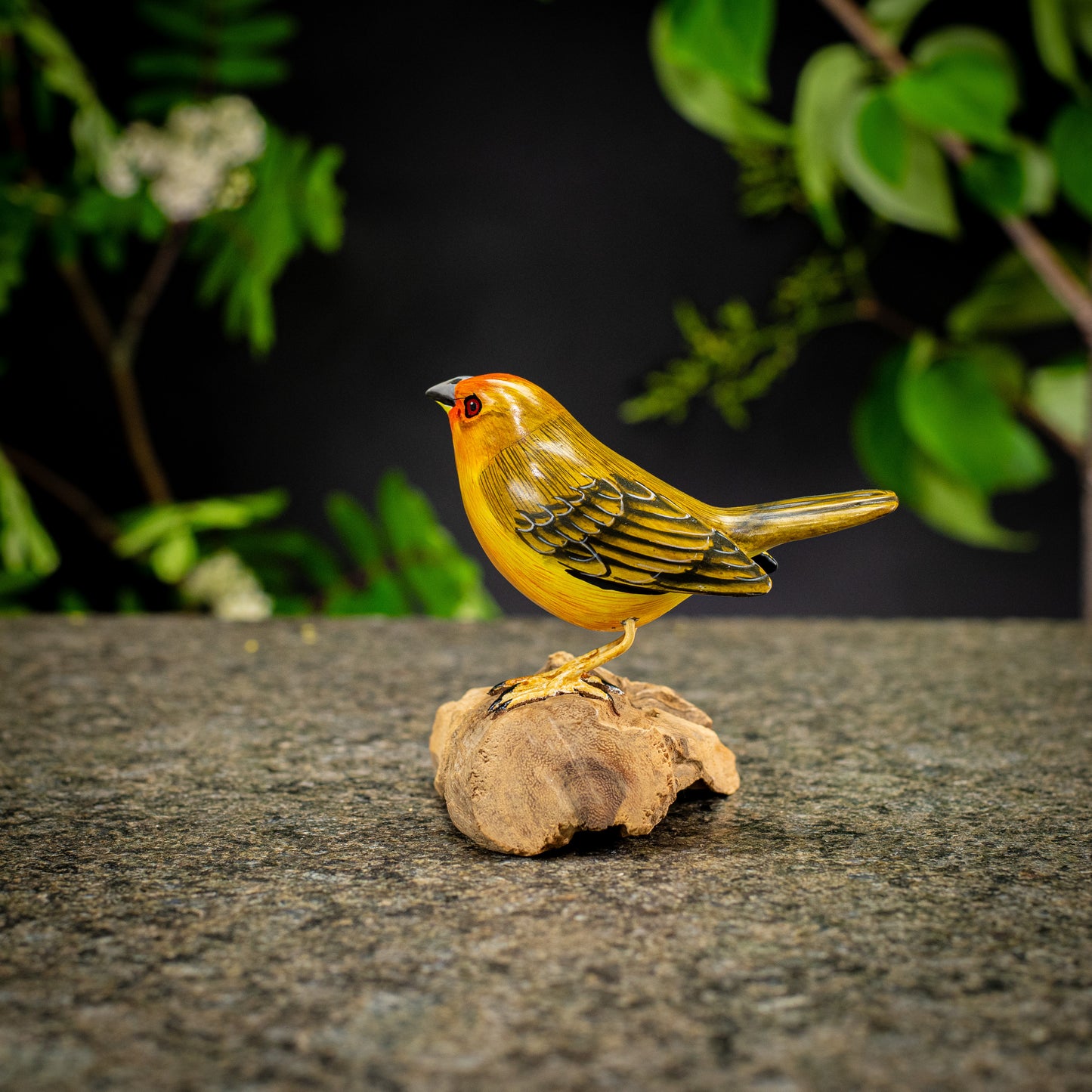 Hand Made Hand Painted Wooden Sculpture of a Saffron Finch