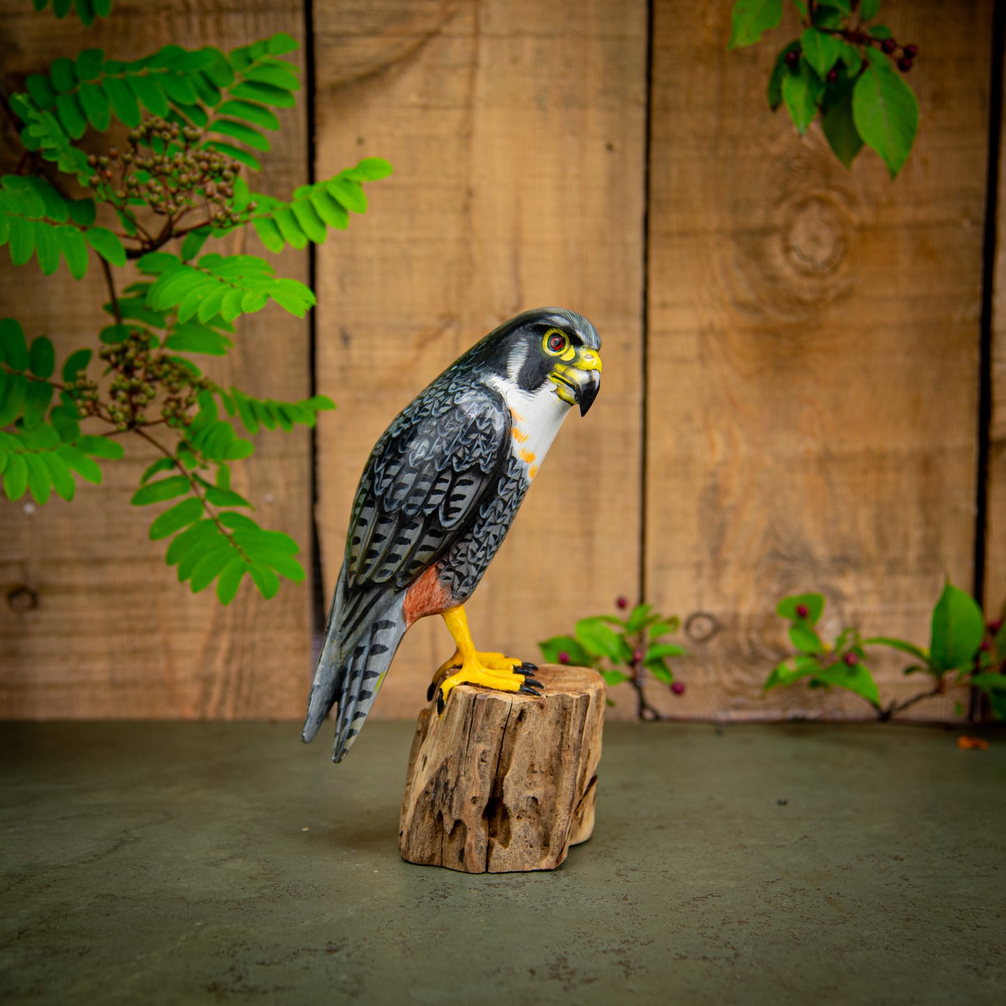Hand Made Hand Painted Wooden Sculpture of a Bat Falcon