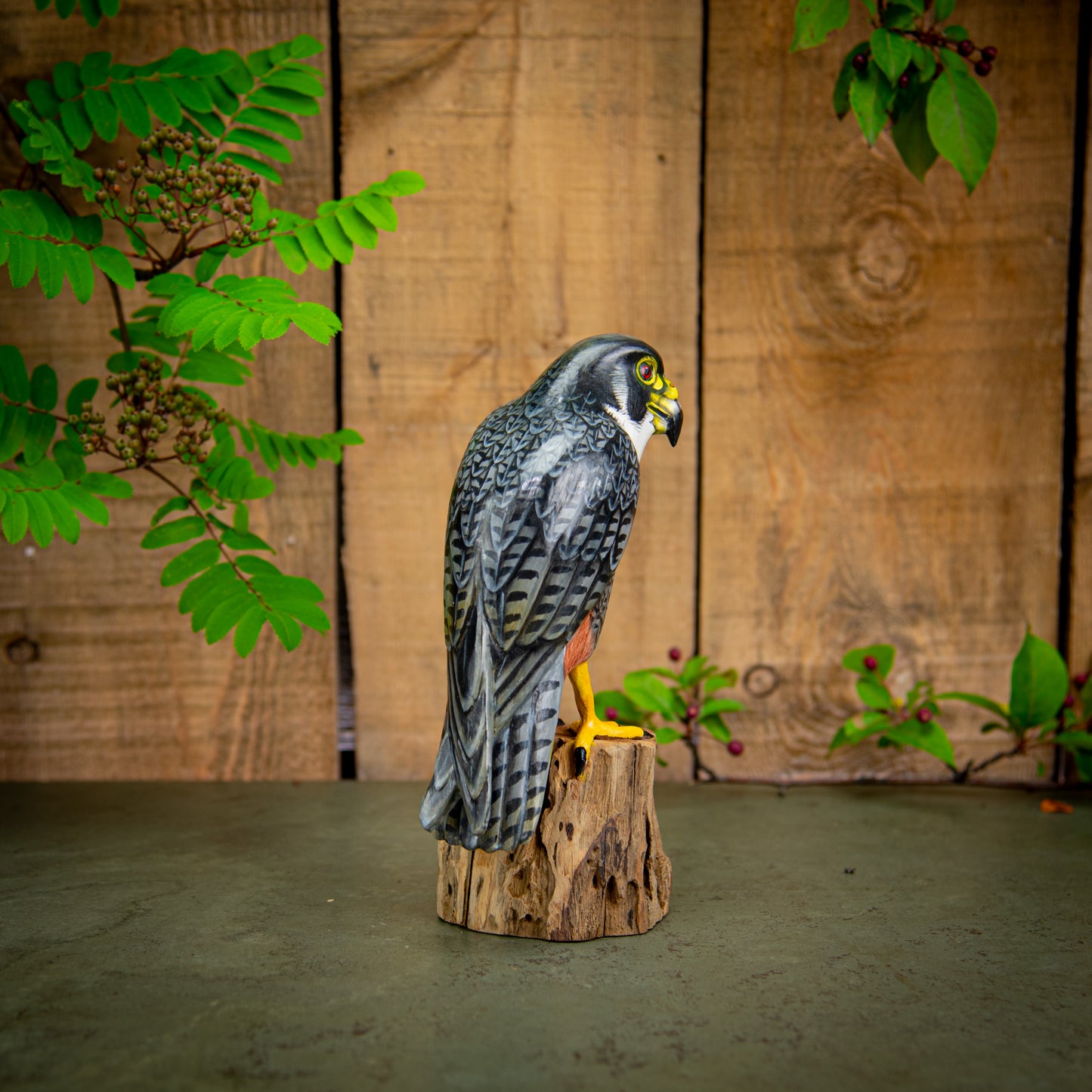 Hand Made Hand Painted Wooden Sculpture of a Bat Falcon