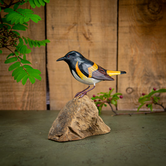Hand Made Hand Painted Wooden Sculpture of an American Redstart