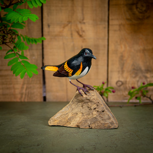Hand Made Hand Painted Wooden Sculpture of an American Redstart