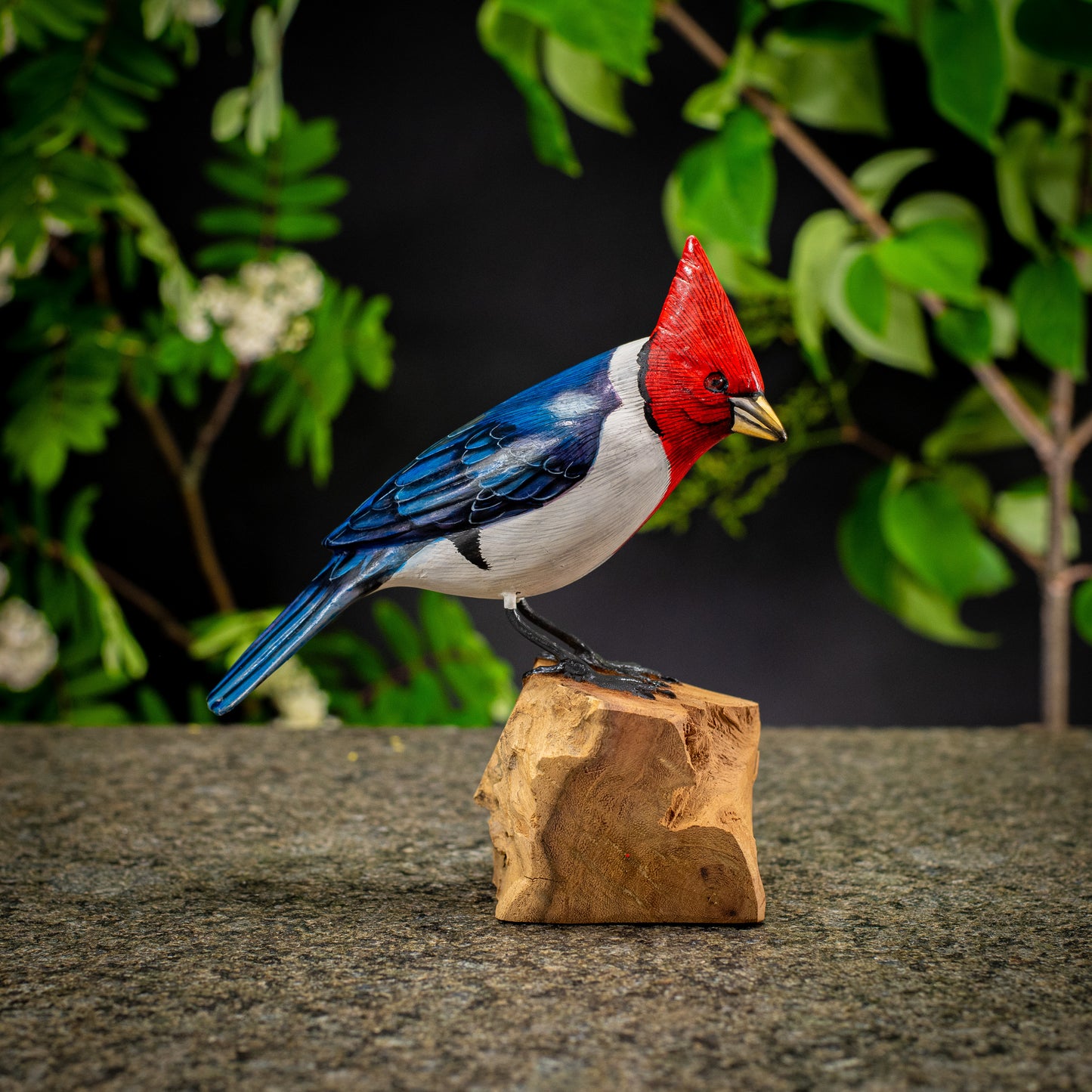 Hand Made Hand Painted Wooden Sculpture of a Red-Crested Cardinal