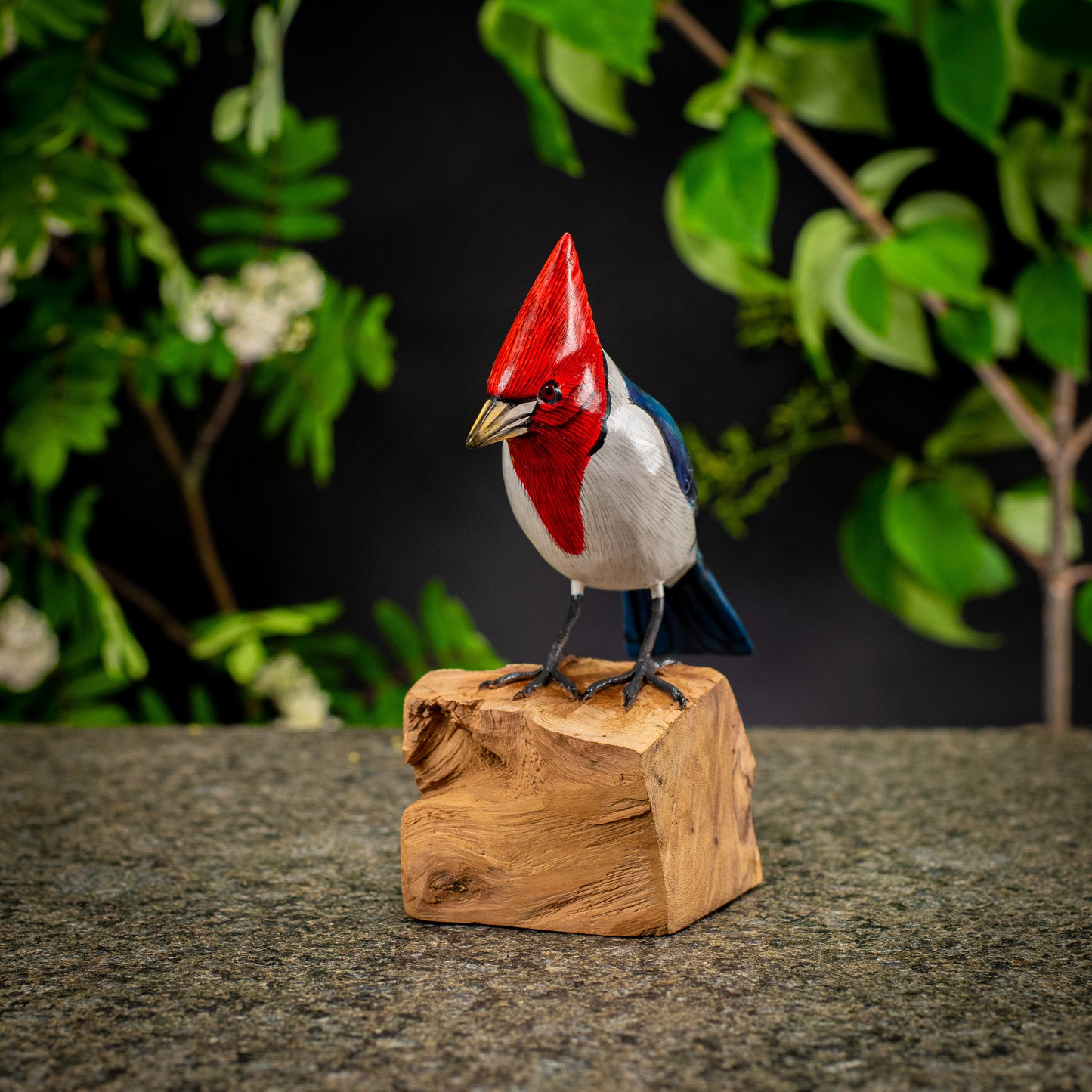 Hand Made Hand Painted Wooden Sculpture of a Red-Crested Cardinal
