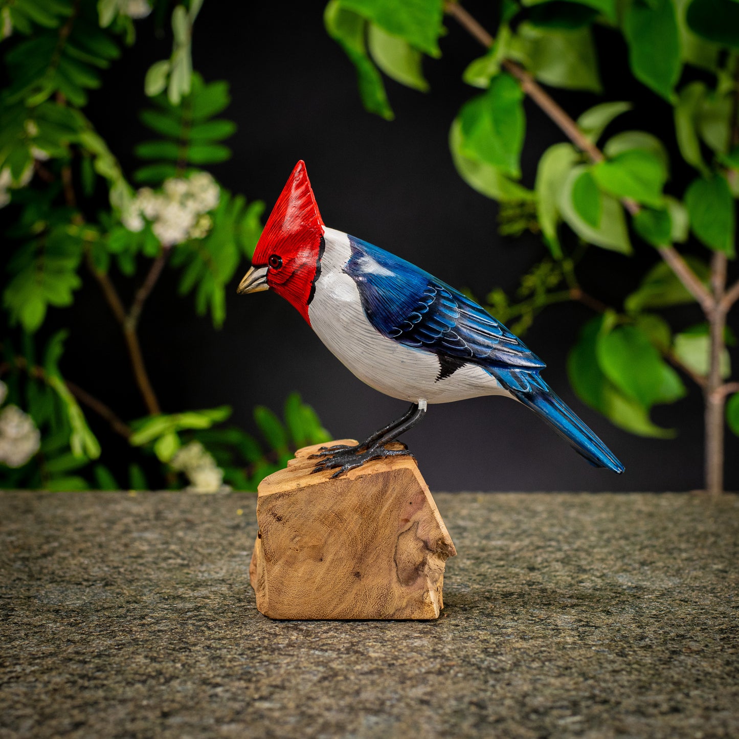 Hand Made Hand Painted Wooden Sculpture of a Red-Crested Cardinal