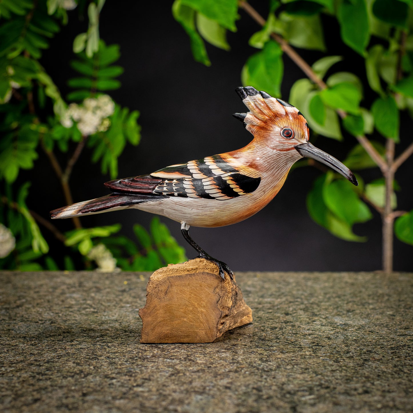 Hand Made Hand Painted Wooden Sculpture of a Hoopoe