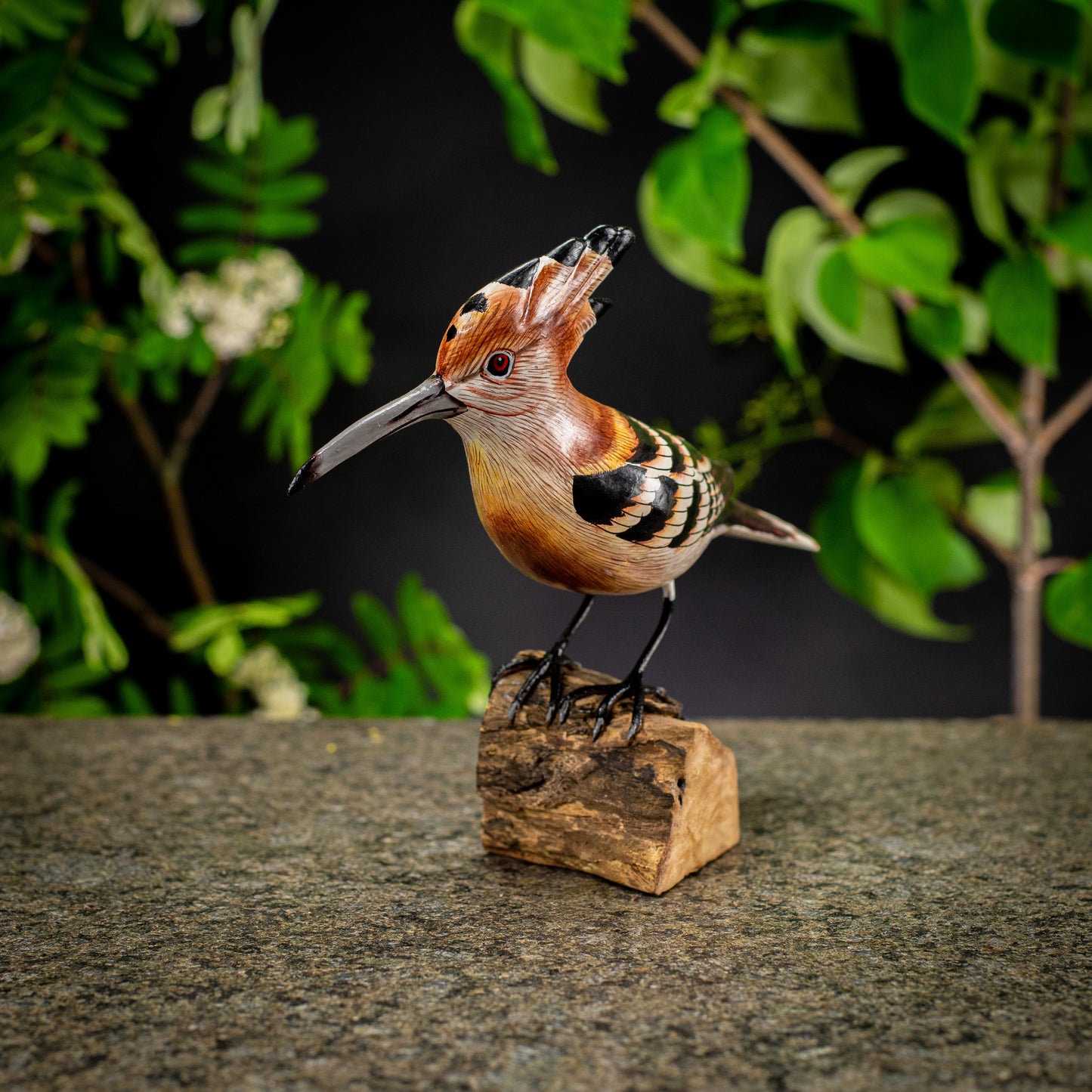 Hand Made Hand Painted Wooden Sculpture of a Hoopoe
