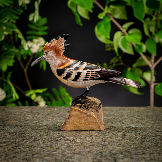 Hand Made Hand Painted Wooden Sculpture of a Hoopoe