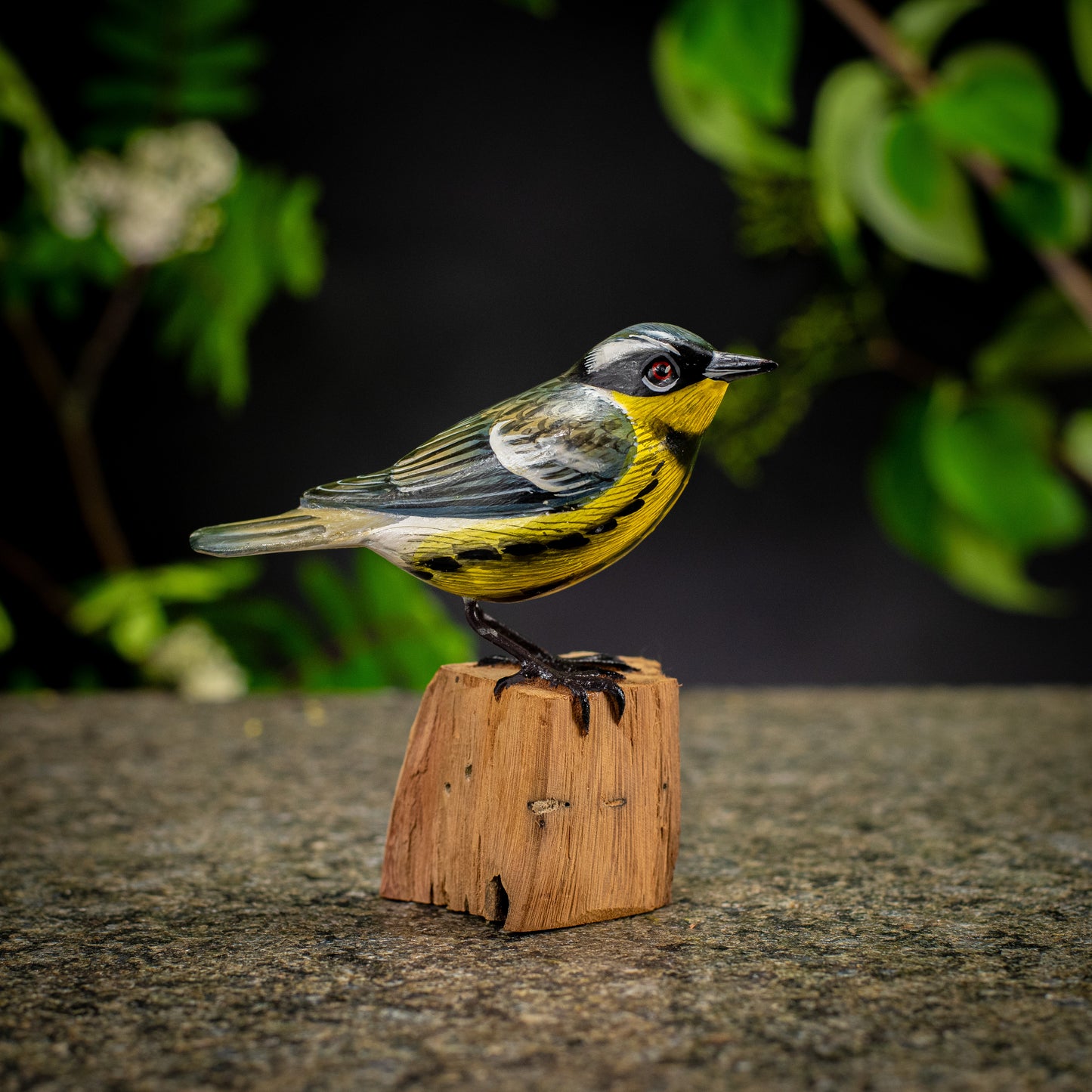 Hand Made Hand Painted Wooden Sculpture of a Magnolia Warbler