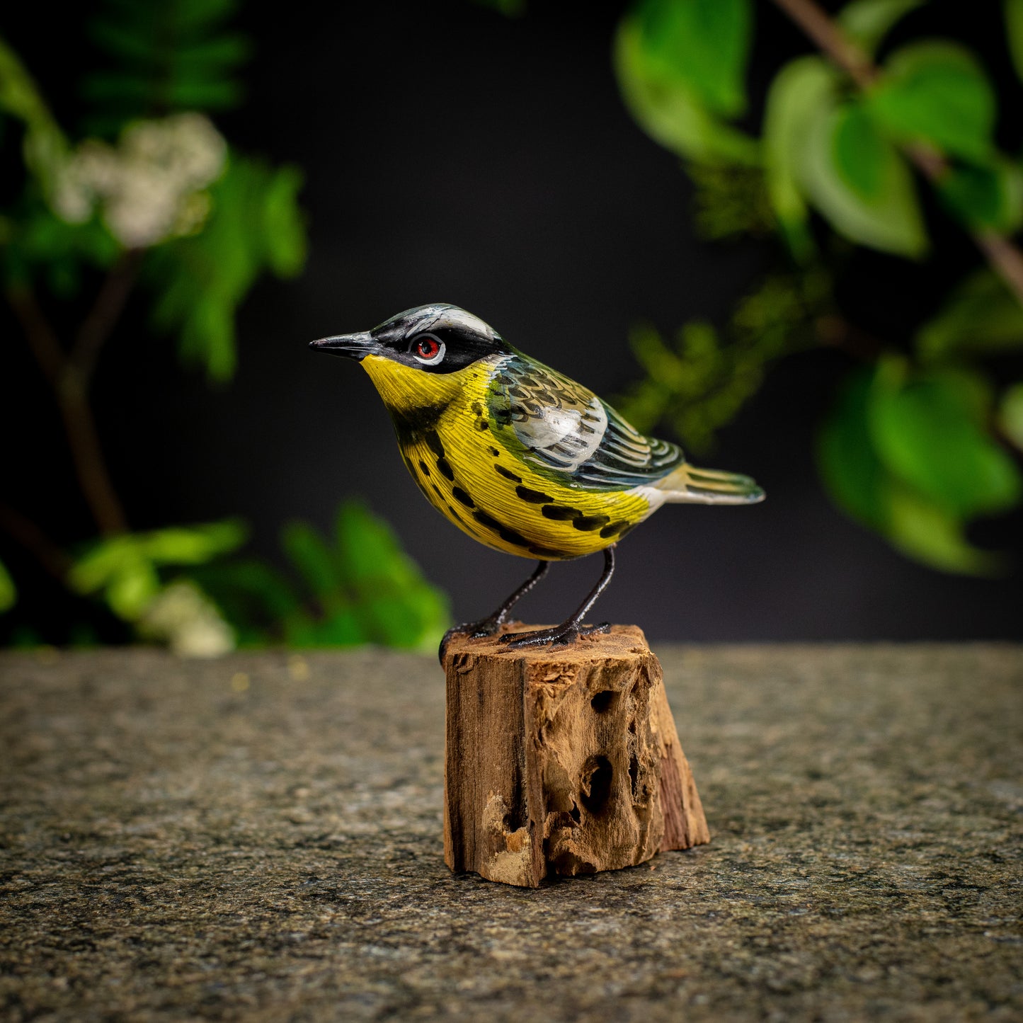 Hand Made Hand Painted Wooden Sculpture of a Magnolia Warbler