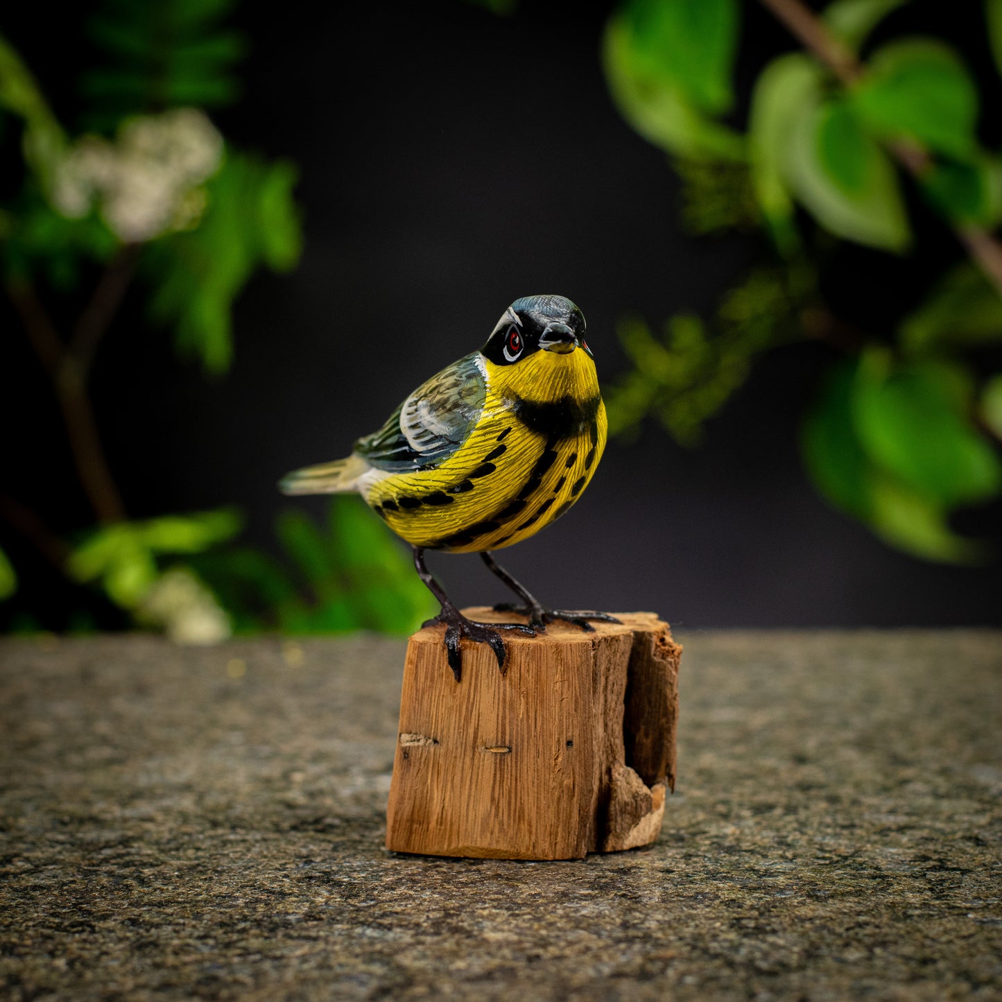 Hand Made Hand Painted Wooden Sculpture of a Magnolia Warbler