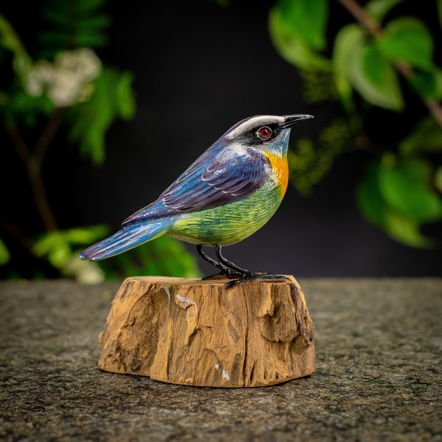 Hand Made Hand Painted Wooden Sculpture of a Bananaquit