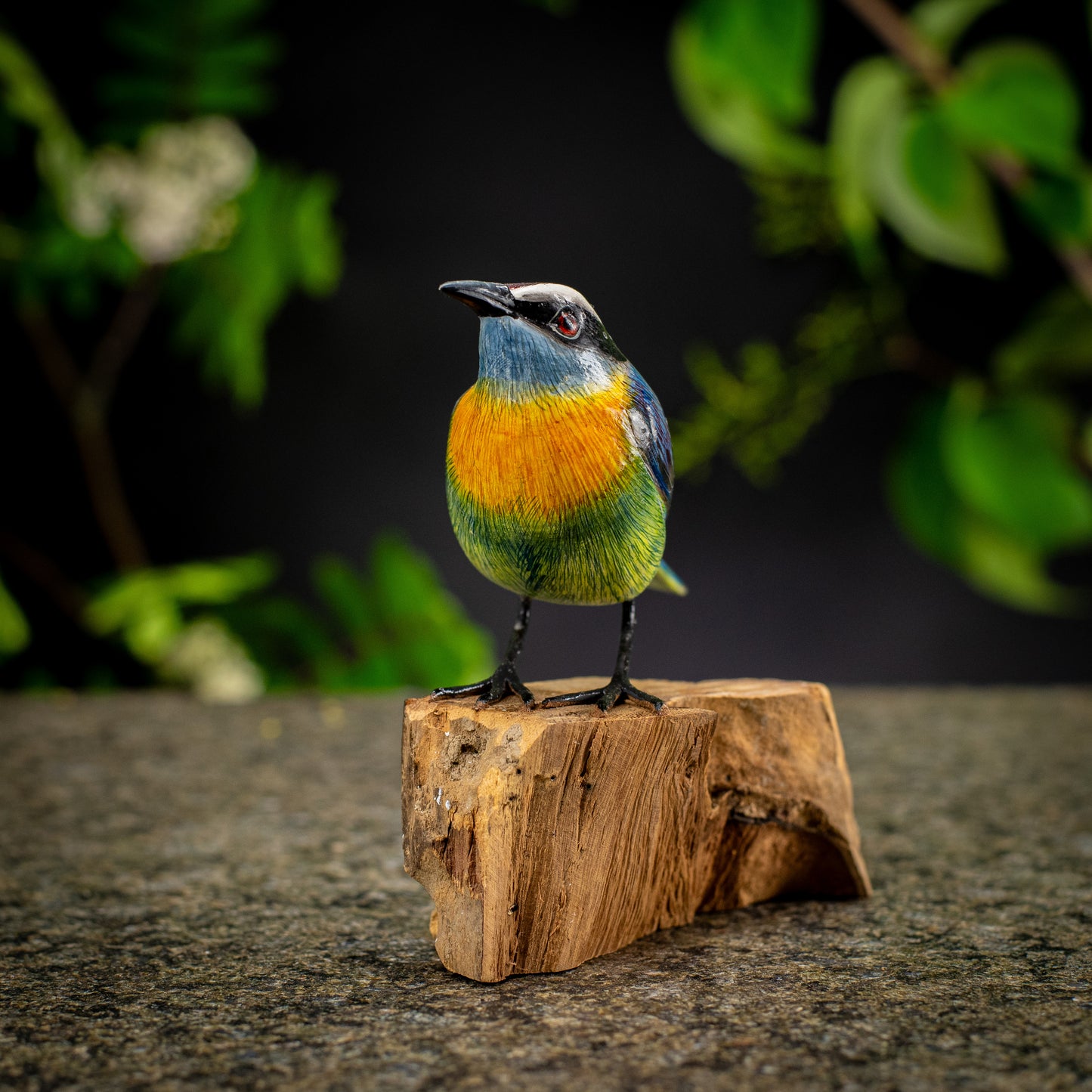 Hand Made Hand Painted Wooden Sculpture of a Bananaquit