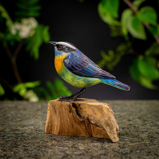 Hand Made Hand Painted Wooden Sculpture of a Bananaquit