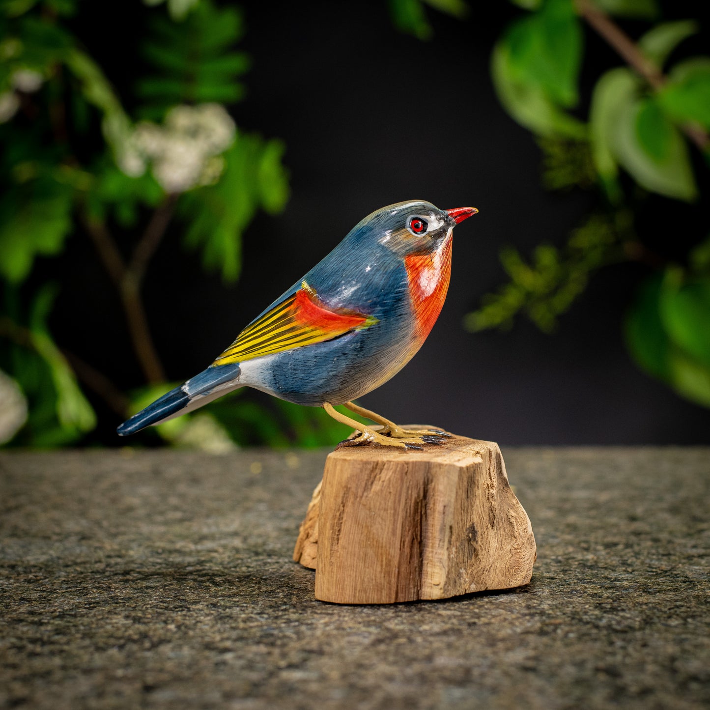 Hand Made Hand Painted Wooden Sculpture of a Red-Billed Leiothrix