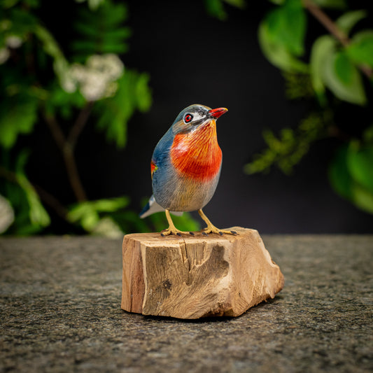 Hand Made Hand Painted Wooden Sculpture of a Red-Billed Leiothrix