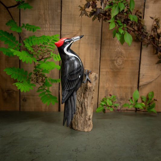 Hand Made Hand Painted Wooden Sculpture of a Pileated Woodpecker
