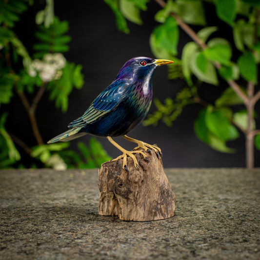 Hand Made Hand Painted Wooden Sculpture of a Starling