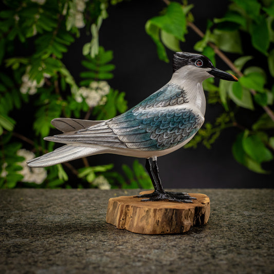 Hand Made Hand Painted Wooden Sculpture of a Sandwich Tern
